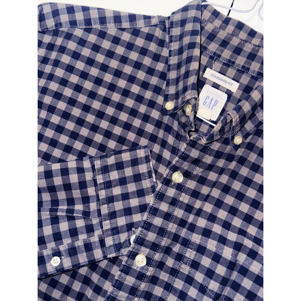 GAP Standard Fit Men Medium Blue White Gingham Button Down Shirt 100% Cotton
